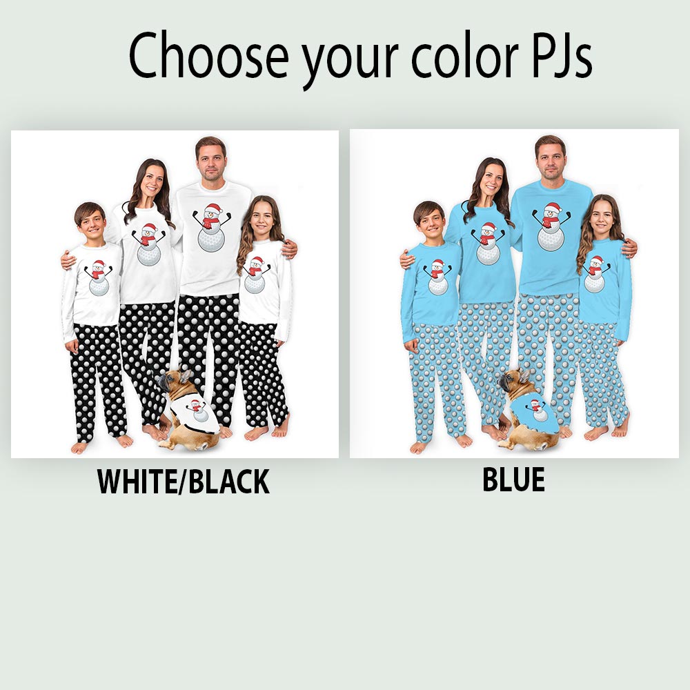 Golf Ball Snowman Christmas Family And Dog Matching PJs