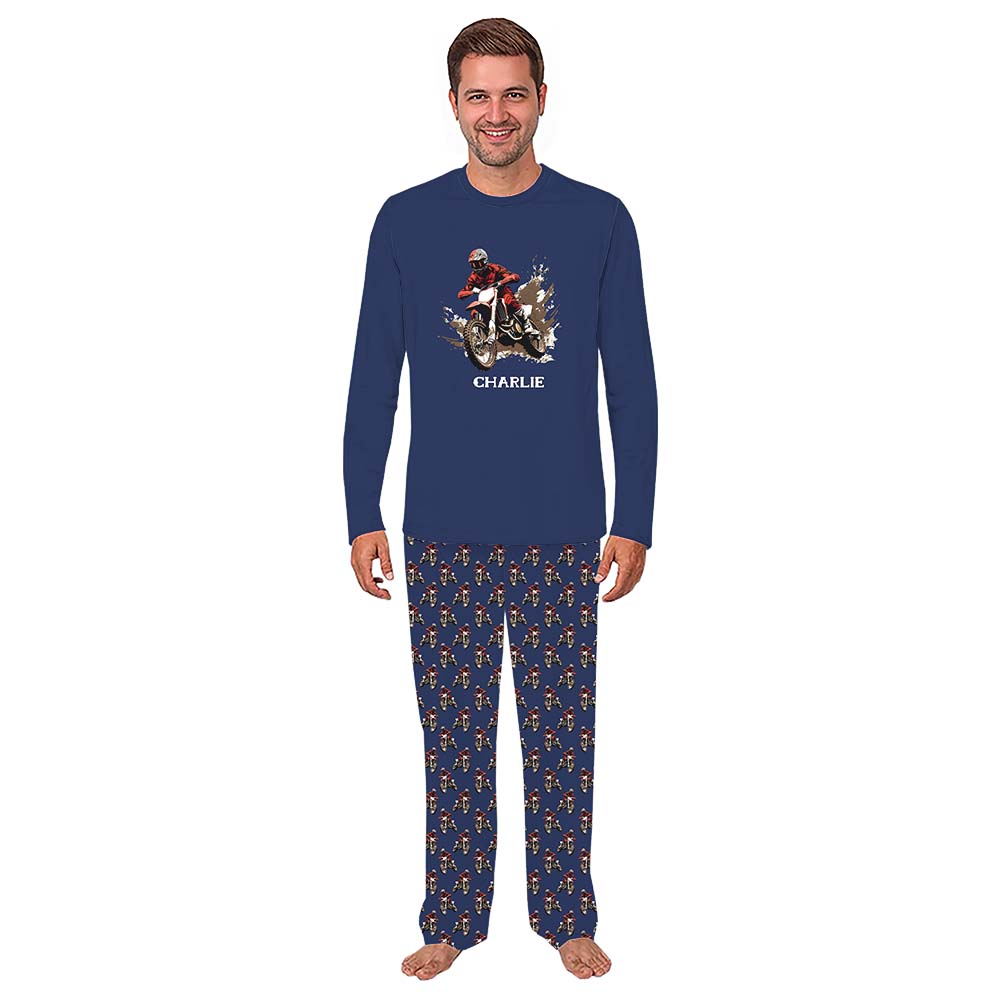 Customizable Name Matching Motocross Christmas Pajamas With Live Preview