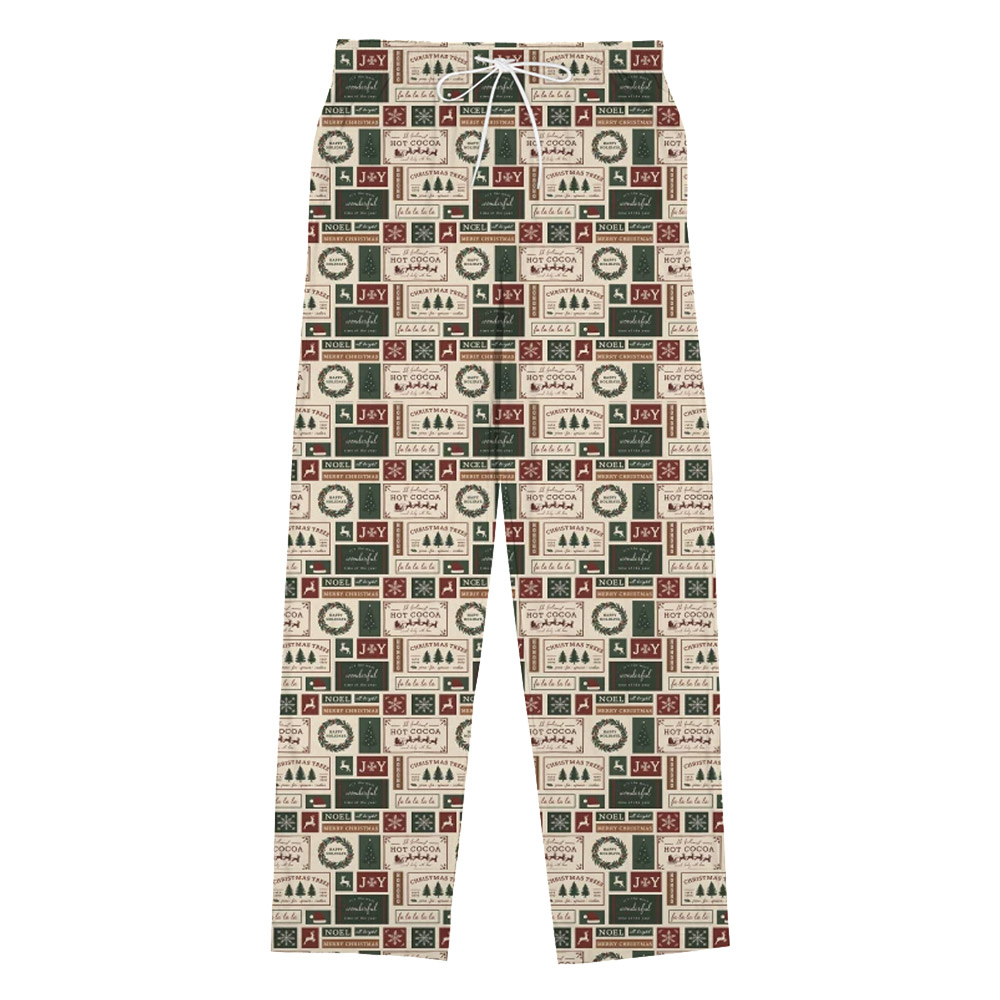 Joyful Wreath and Hot Chocolate Design Christmas Pajama Pants