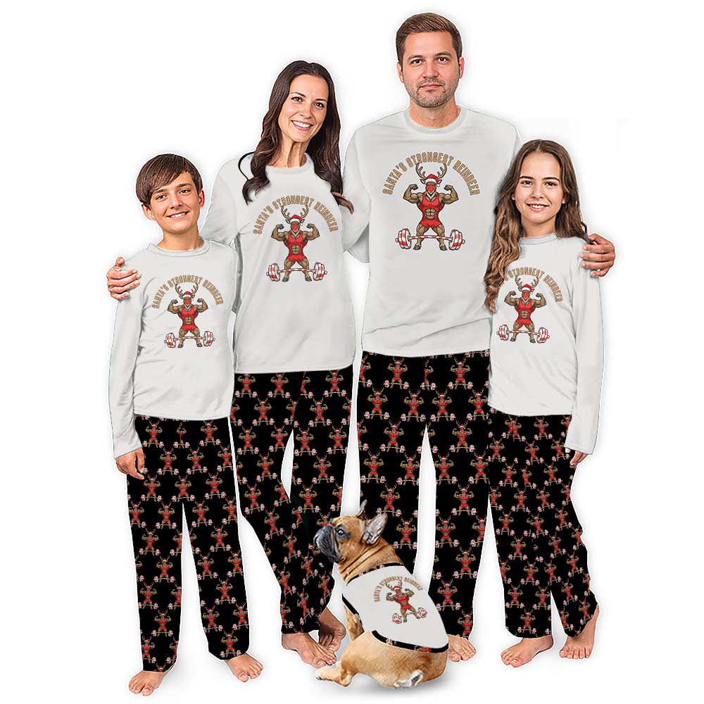 Gym Christmas Pajamas With Reindeer Weight Lifting