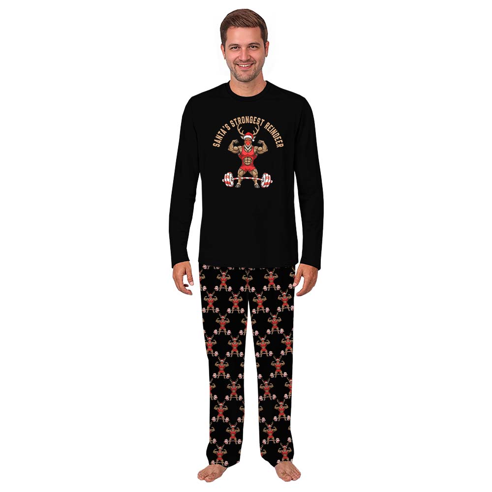 Gym Christmas Pajamas With Reindeer Weight Lifting