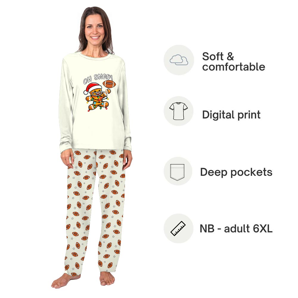 Cute Oh Snap with Gingerbread Playing Football Christmas Jammies Cute Oh Snap with Gingerbread Playing Football Christmas Jammies