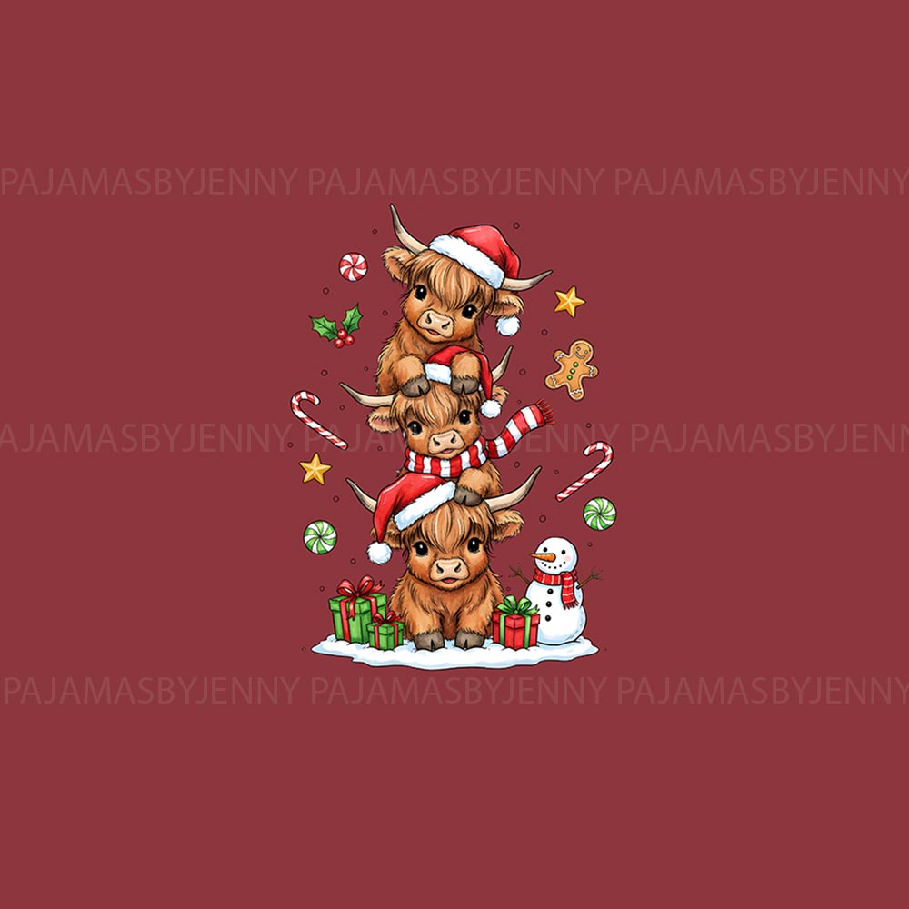 Cute Highland Cow Matching Pajamas With Dog Christmas