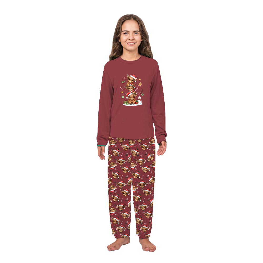 Cute Highland Cow Matching Pajamas With Dog Christmas