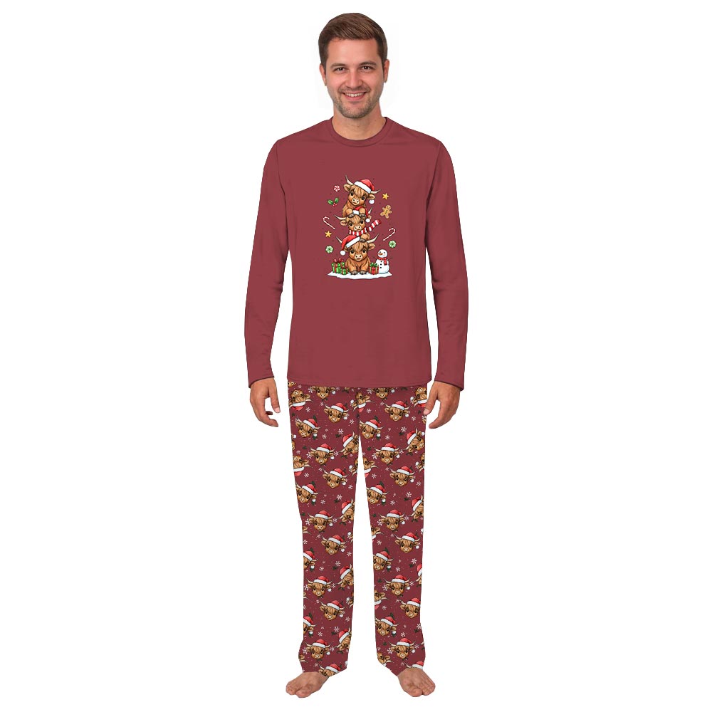Cute Highland Cow Matching Pajamas With Dog Christmas