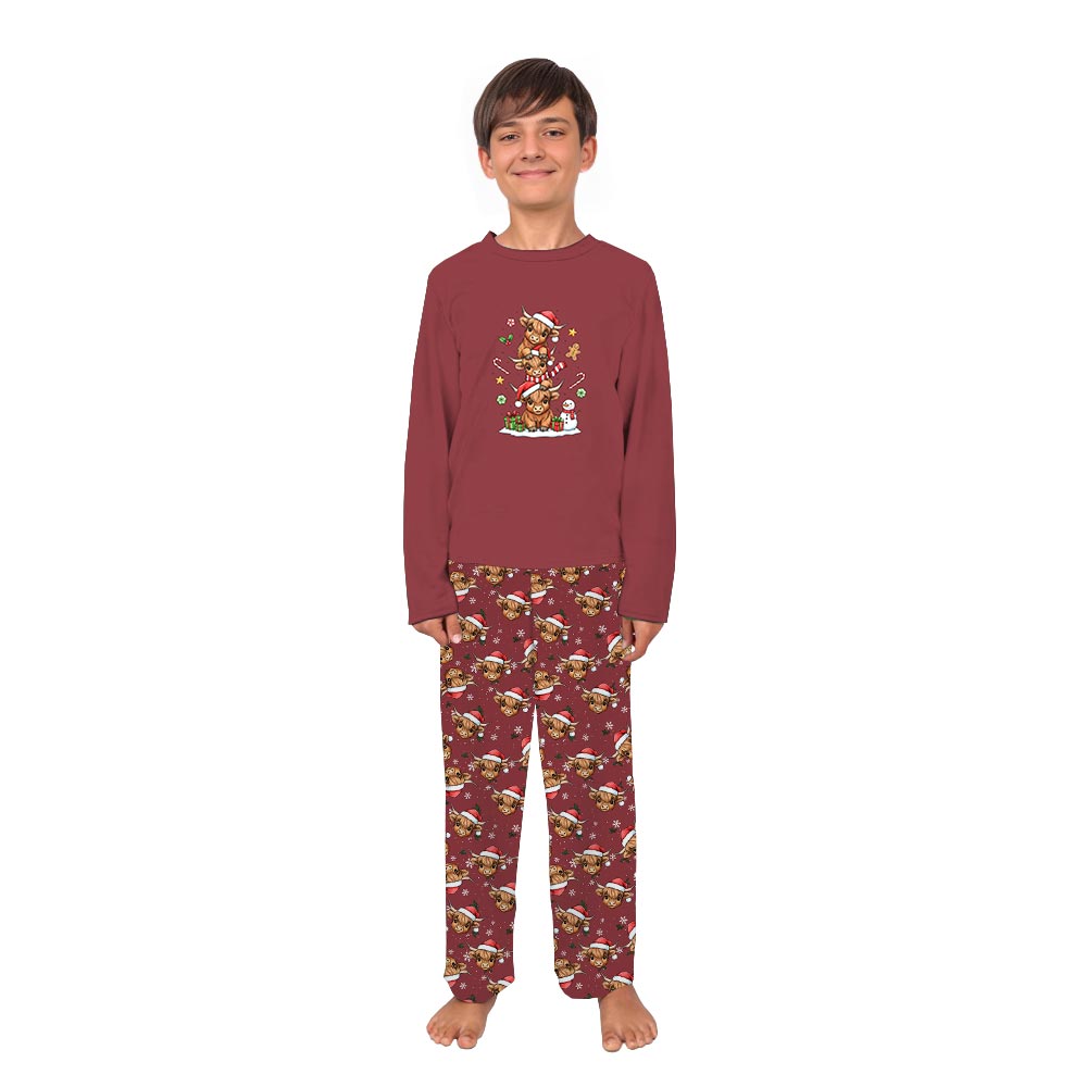 Cute Highland Cow Matching Pajamas With Dog Christmas