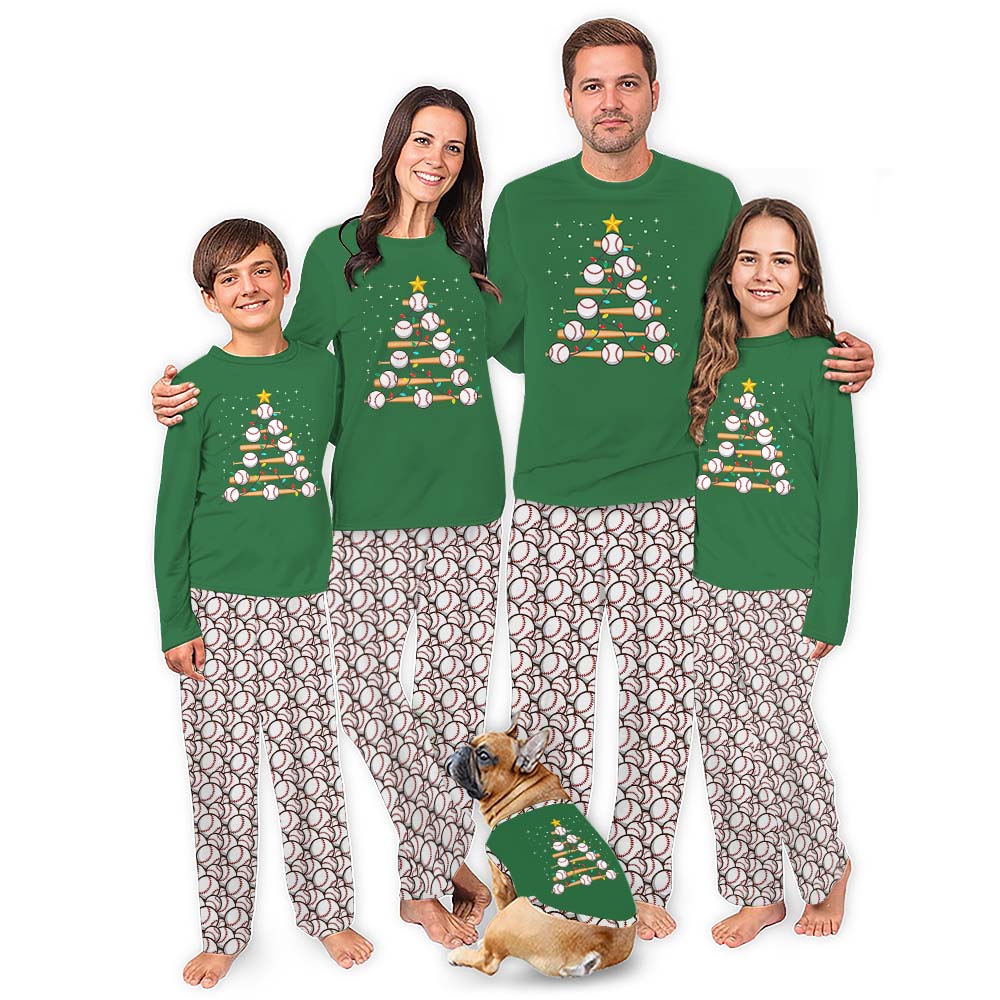 Baseball Bat Christmas Tree Matching Pajamas For Family Plus Size