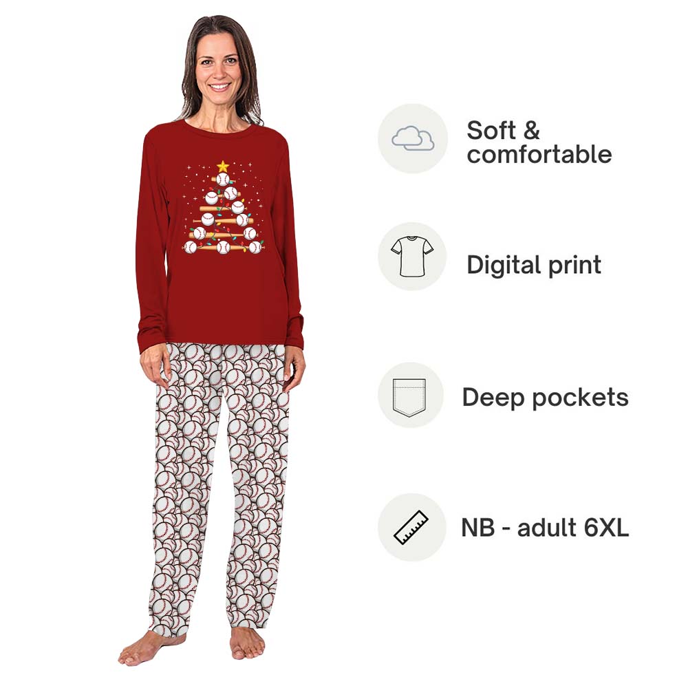 Baseball Bat Christmas Tree Matching Pajamas For Family Plus Size