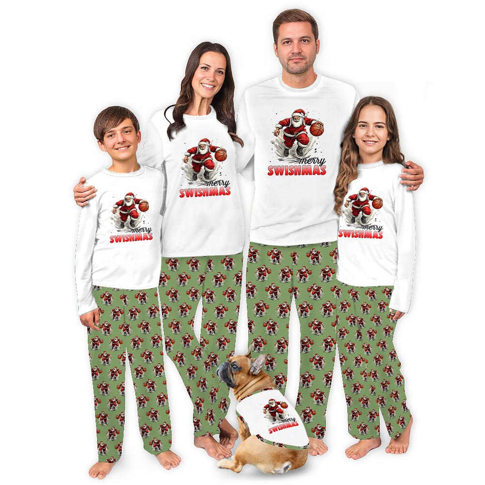 Merry Swishmas with Santa Playing Basketball Xmas Themed Pajamas Merry Swishmas with Santa Playing Basketball Xmas Themed Pajamas