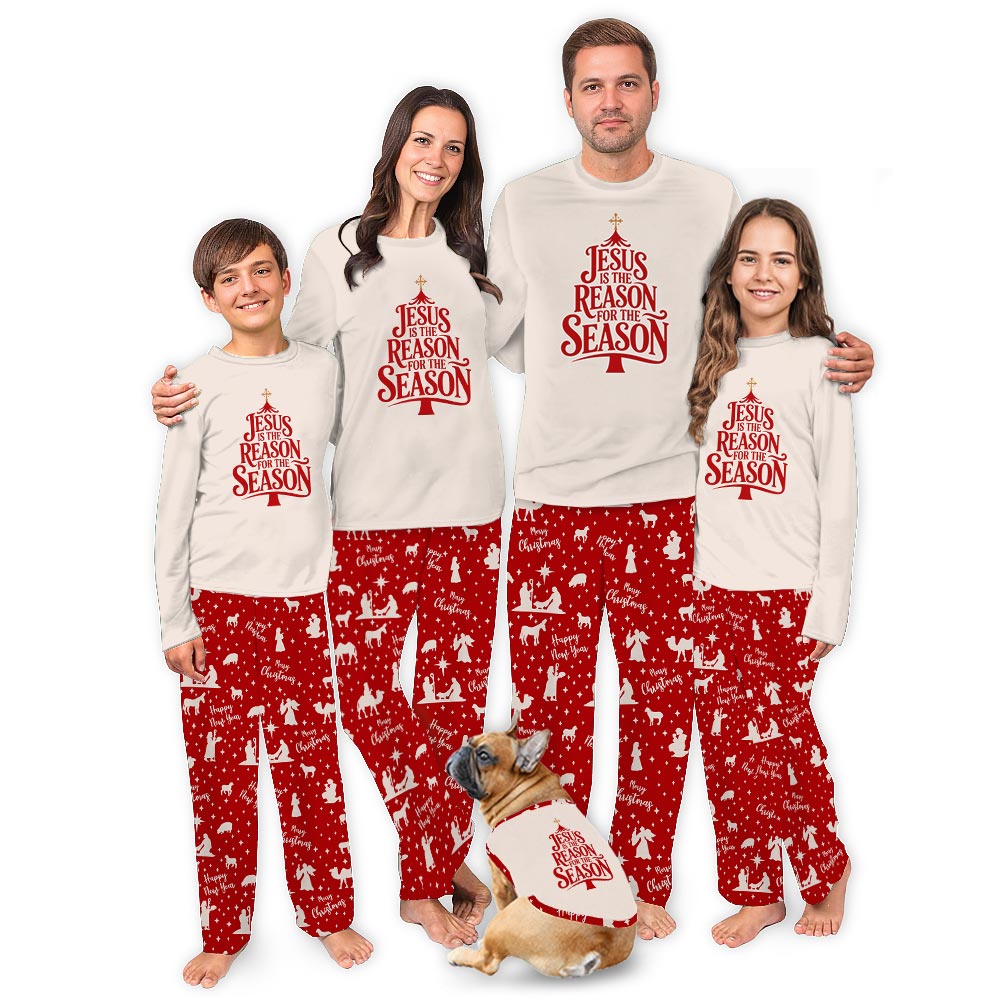 Cream Jesus is The Reason Quote Family Matching Pyjama Sets