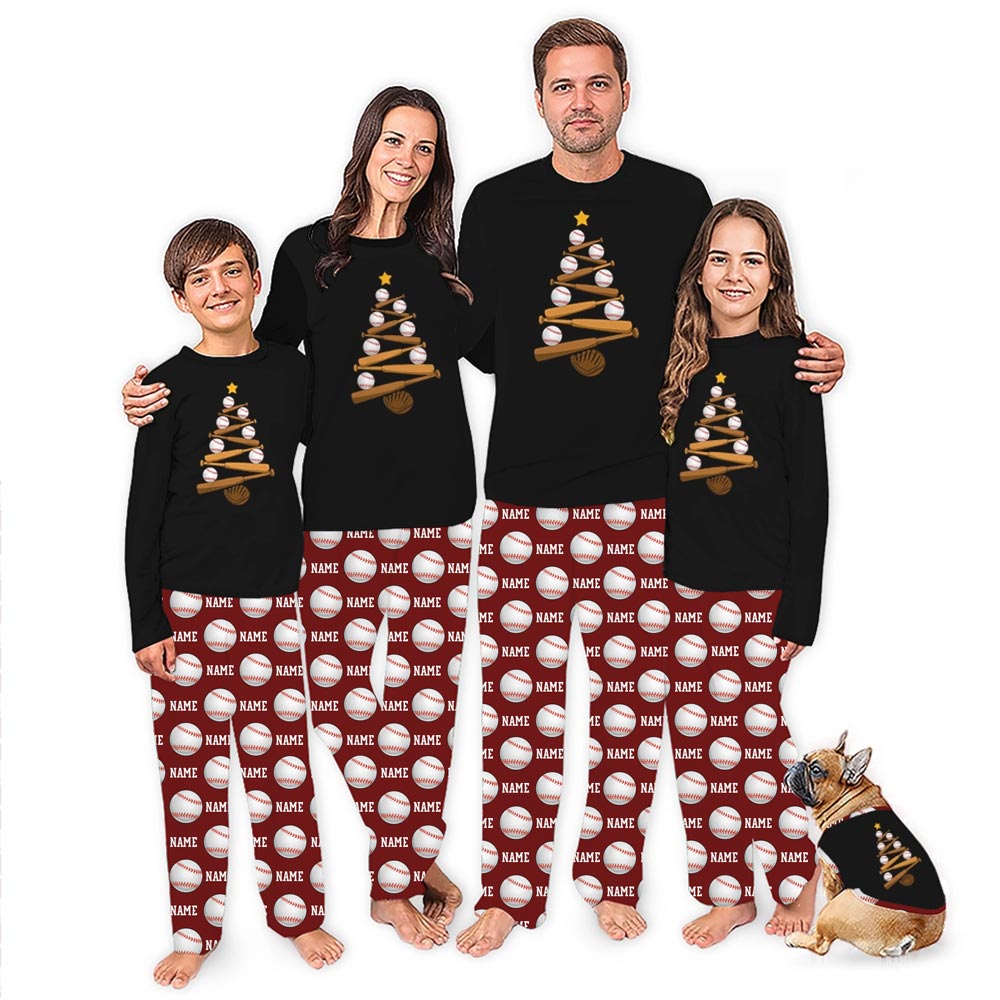 Personalized Baseball Matching Family Christmas Pajamas With Name And Preview