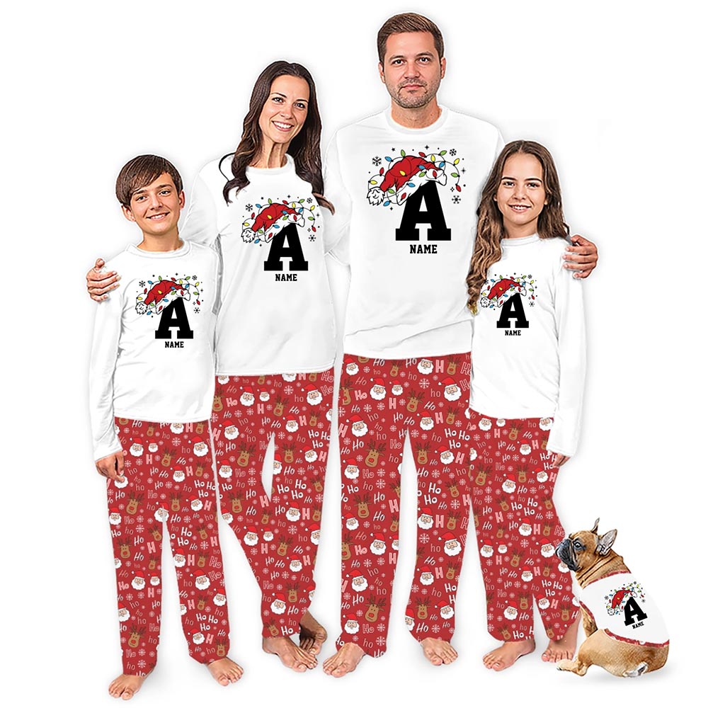 Cute Christmas Theme Matchy Pajamas with Initial and Name Custom Cute Christmas Theme Matchy Pajamas with Initial and Name Custom