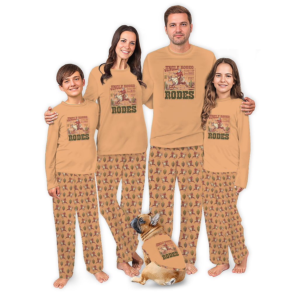 Jingle Rodeo Santa Cowboy Western Pajamas Matching Dog and Owner Jingle Rodeo Santa Cowboy Western Pajamas Matching Dog and Owner