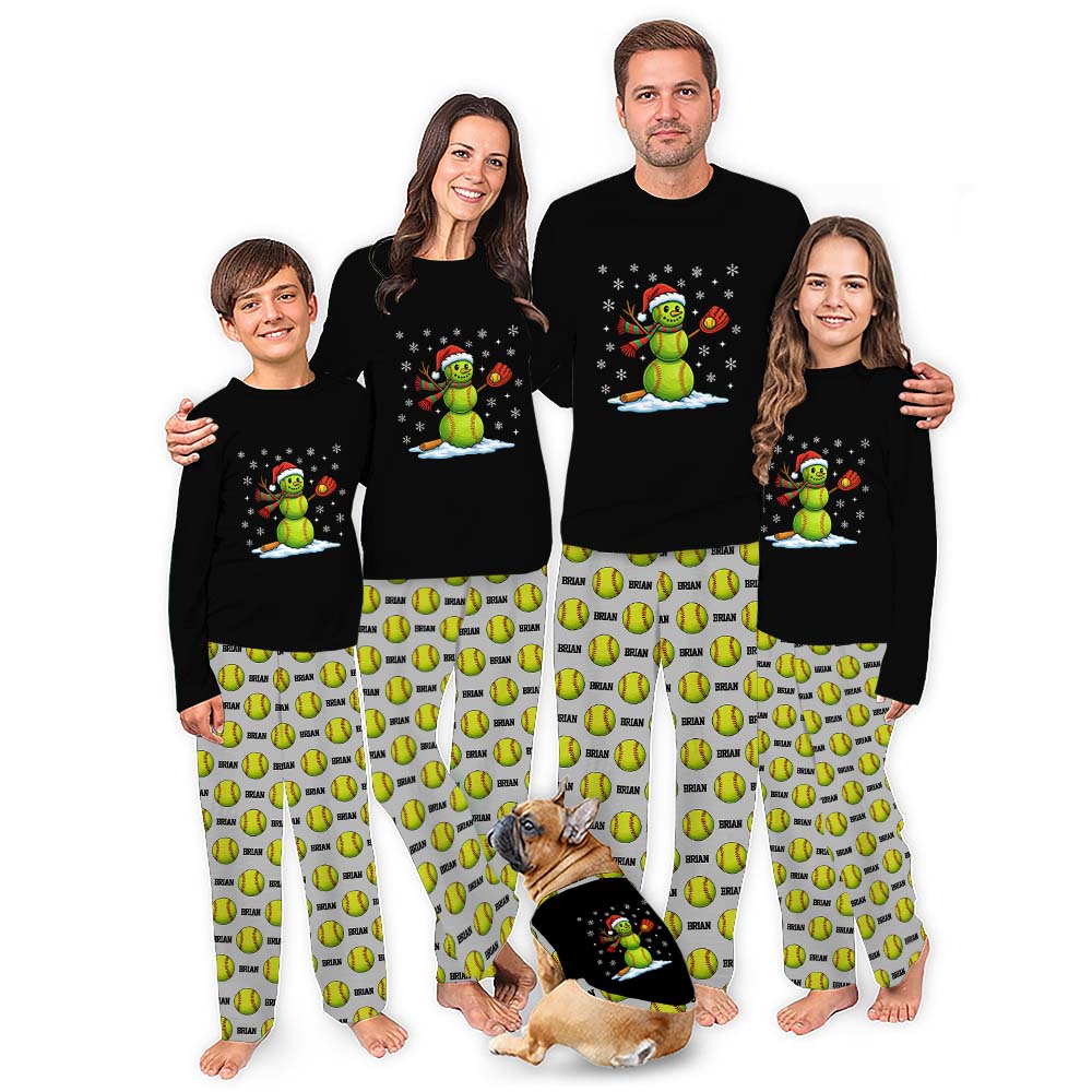Softball Snowman Custom Matching Christmas Pajamas With Pocket