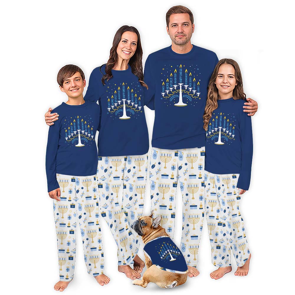 Menorah Candle Matching Family Hanukkah Pajamas With Pocket