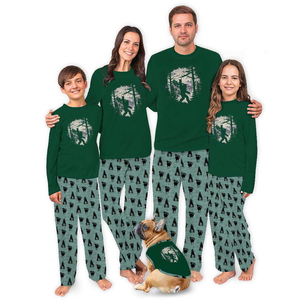 Green Sasquatch Hiking Matching Pajamas for Dogs and Humans Green Sasquatch Hiking Matching Pajamas for Dogs and Humans