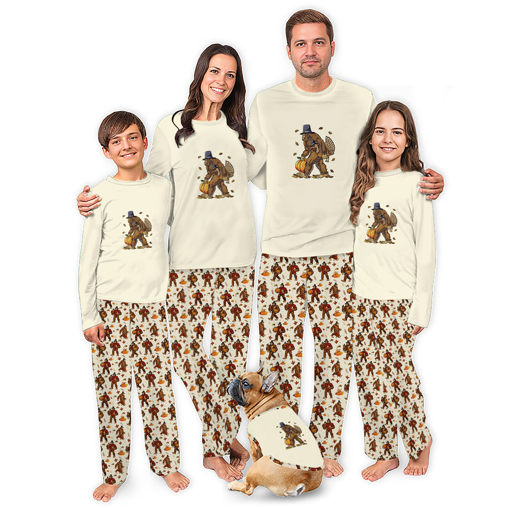 Bigfoot Turkey Thanksgiving Matching Dog and Owner Pajamas Bigfoot Turkey Thanksgiving Matching Dog and Owner Pajamas