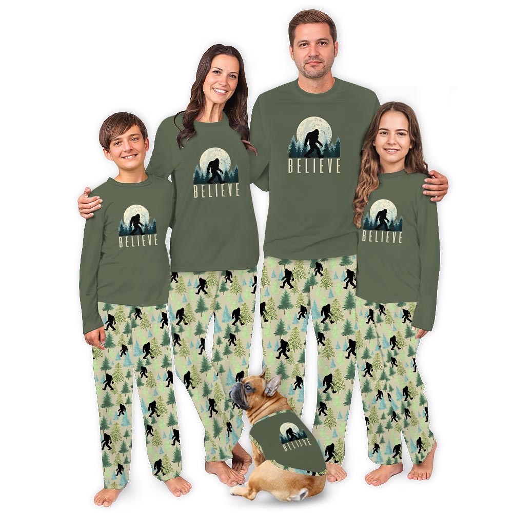 Believe Bigfoot in the Forest Matching Pajamas with Dog Believe Bigfoot in the Forest Matching Pajamas with Dog
