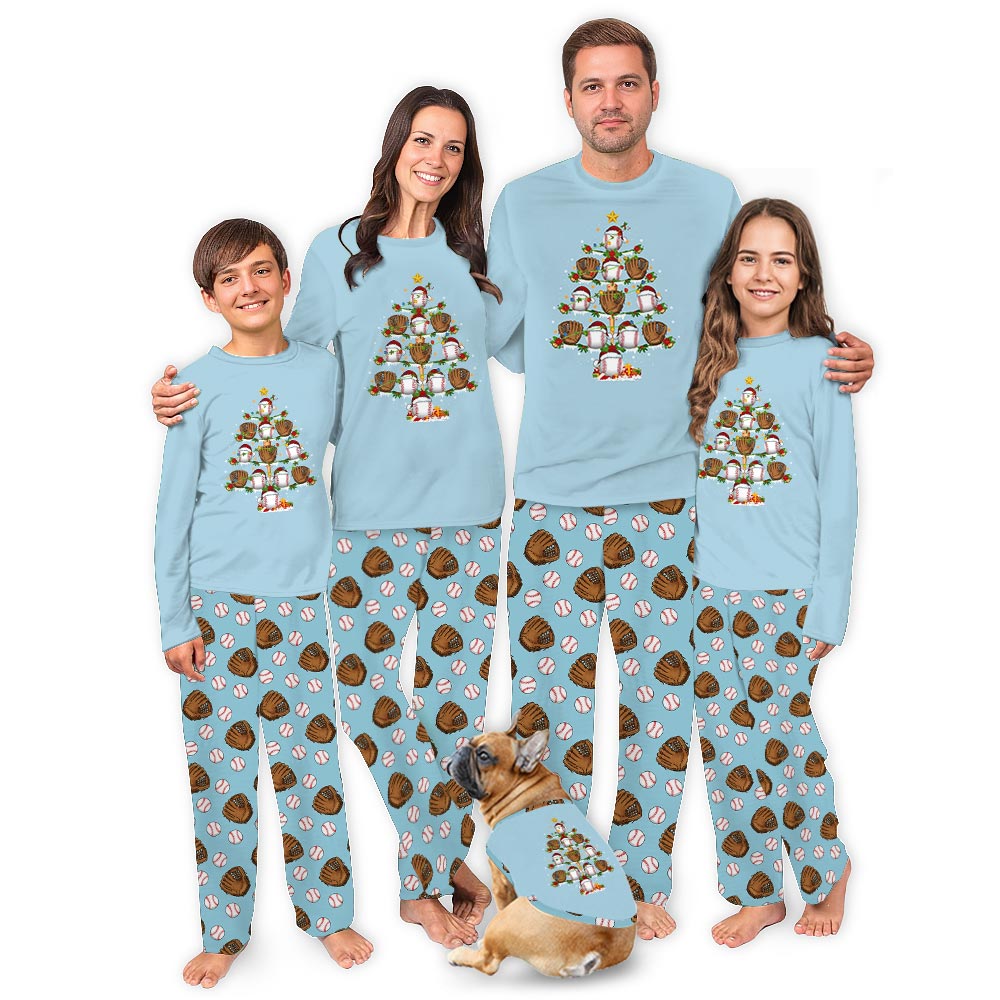 Funny Xmas Baseball and Glove Tree Family PJ Christmas Set Funny Xmas Baseball and Glove Tree Family PJ Christmas Set