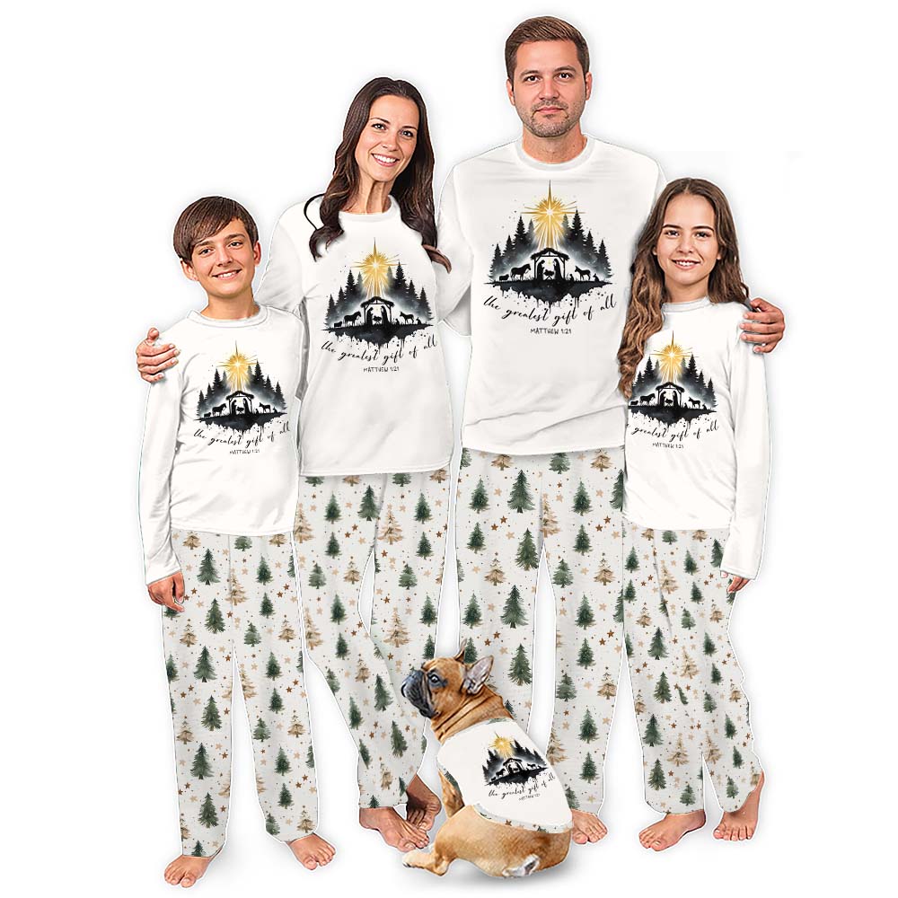 Christian Matching Family Pajamas Saying The Greatest Gift Of All