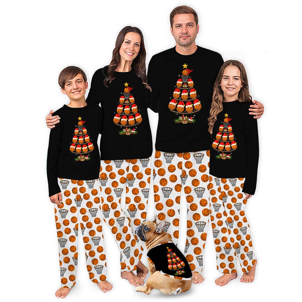 Basketball Christmas Tree Long Sleeve Matching Christmas Pajamas Basketball Christmas Tree Long Sleeve Matching Christmas Pajamas