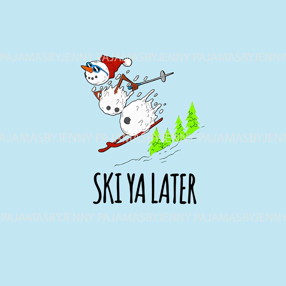 Blue Snowman Skiing Christmas Matching Pajamas With Dog