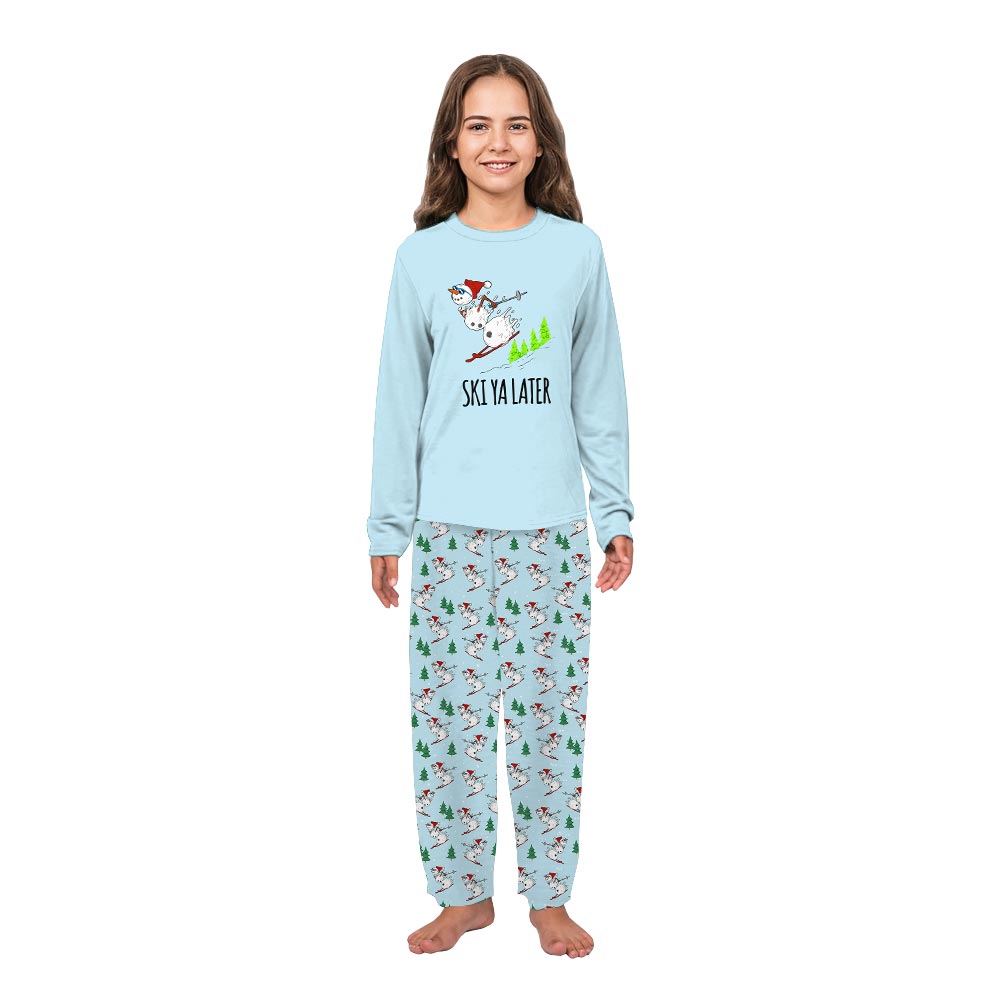 Blue Snowman Skiing Christmas Matching Pajamas With Dog