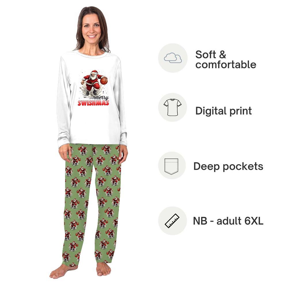 Merry Swishmas with Santa Playing Basketball Xmas Themed Pajamas Merry Swishmas with Santa Playing Basketball Xmas Themed Pajamas