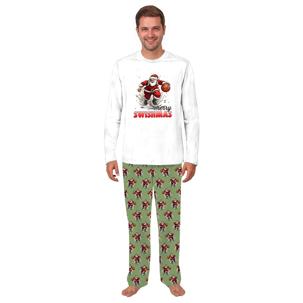 Merry Swishmas with Santa Playing Basketball Xmas Themed Pajamas Merry Swishmas with Santa Playing Basketball Xmas Themed Pajamas