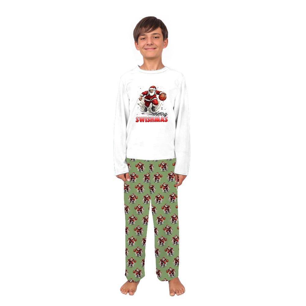 Merry Swishmas with Santa Playing Basketball Xmas Themed Pajamas Merry Swishmas with Santa Playing Basketball Xmas Themed Pajamas