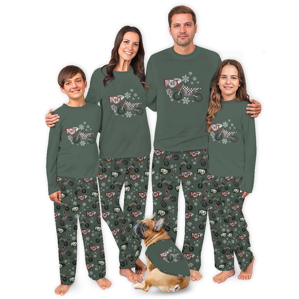 Funny Motocross Matching Dog And Owner Pajamas Christmas