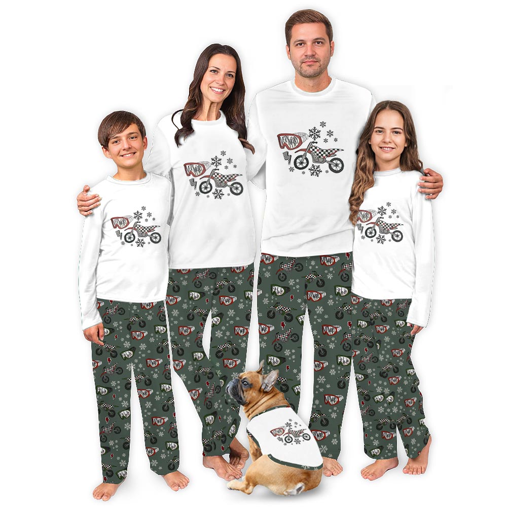 Funny Motocross Matching Dog And Owner Pajamas Christmas
