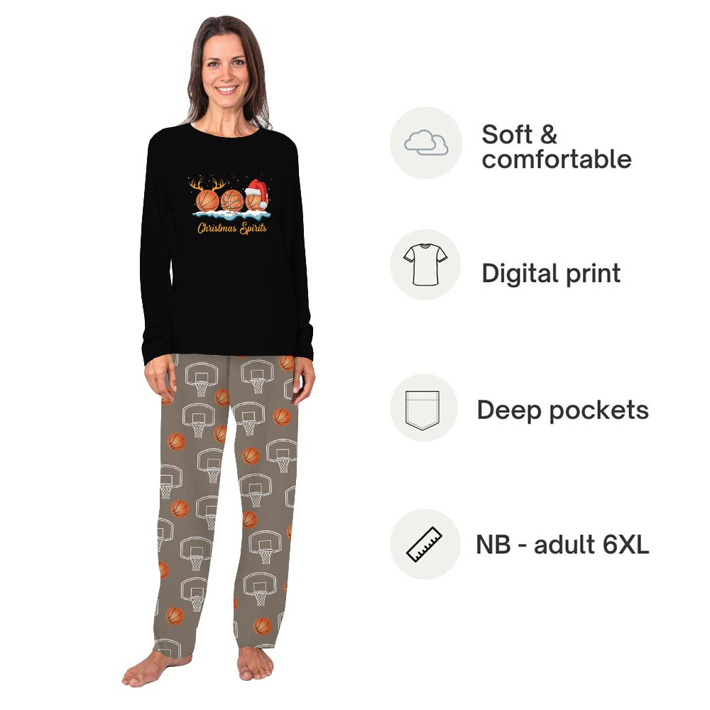 Basketball Spirit with Festive Theme Matching Xmas Family Pajamas