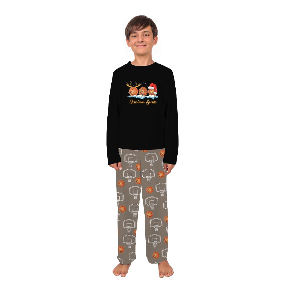 Basketball Spirit with Festive Theme Matching Xmas Family Pajamas