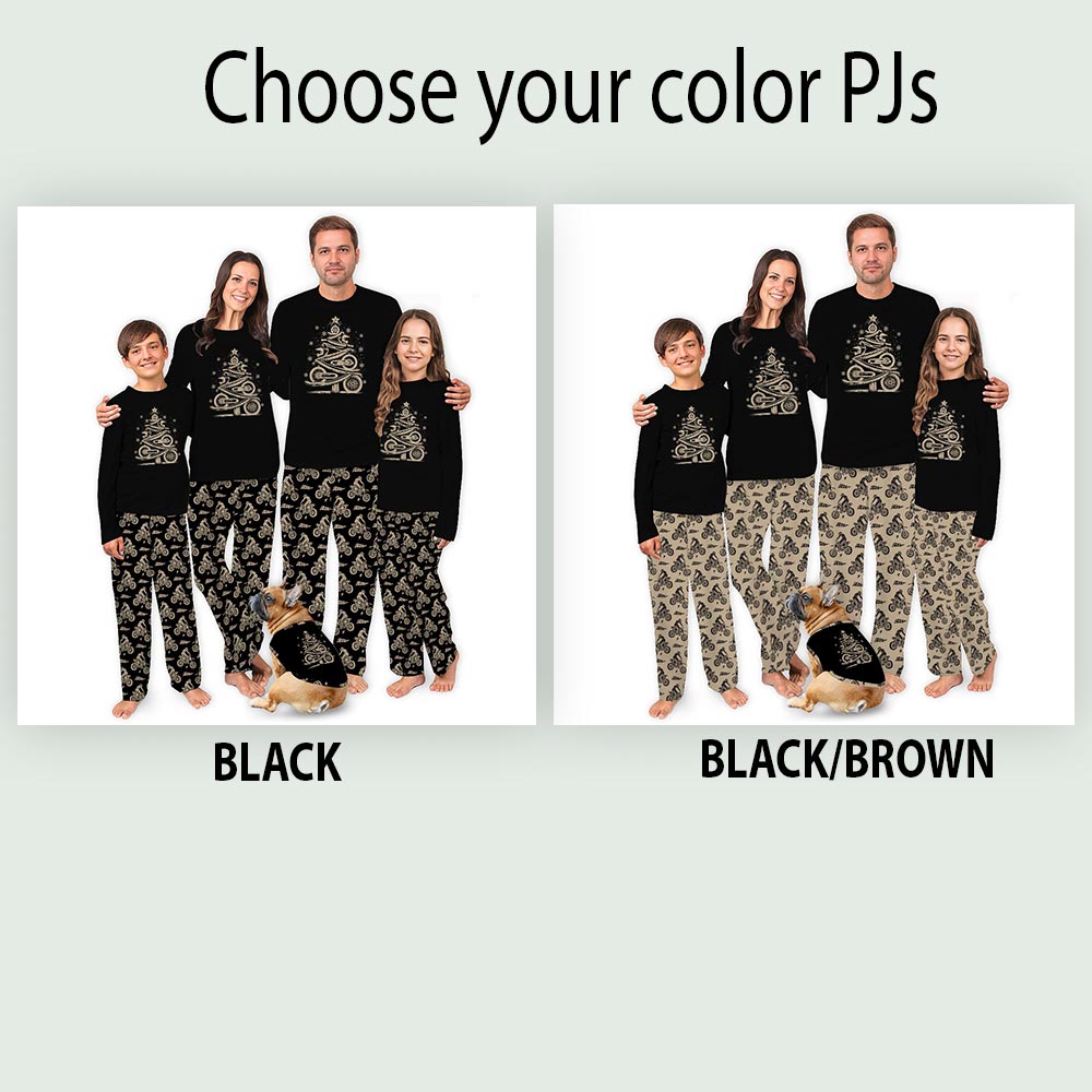 Black Dirt Bike Christmas Tree Matching Dog And Family Pajamas Black Dirt Bike Christmas Tree Matching Dog And Family Pajamas