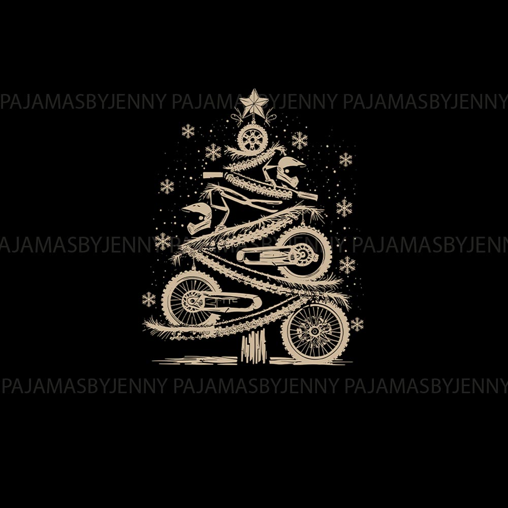 Black Dirt Bike Christmas Tree Matching Dog And Family Pajamas Black Dirt Bike Christmas Tree Matching Dog And Family Pajamas