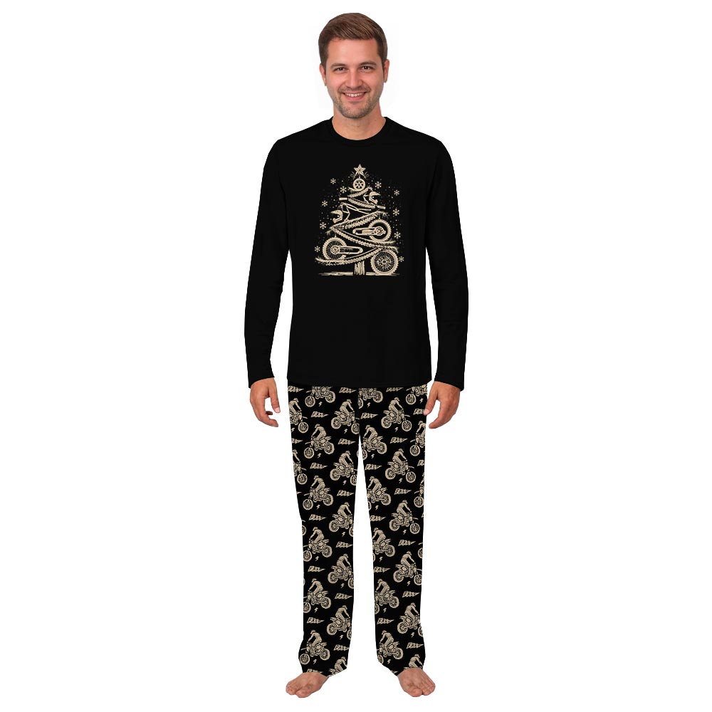Black Dirt Bike Christmas Tree Matching Dog And Family Pajamas Black Dirt Bike Christmas Tree Matching Dog And Family Pajamas