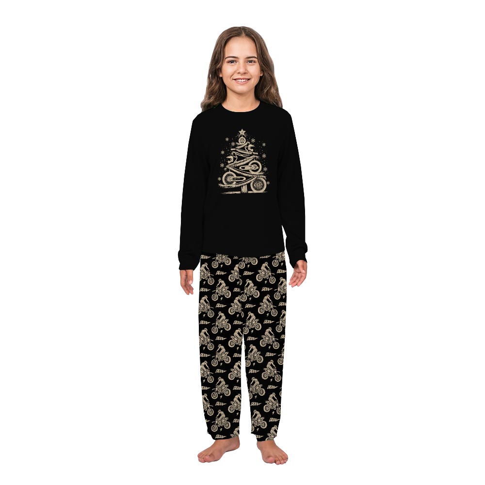 Black Dirt Bike Christmas Tree Matching Dog And Family Pajamas Black Dirt Bike Christmas Tree Matching Dog And Family Pajamas