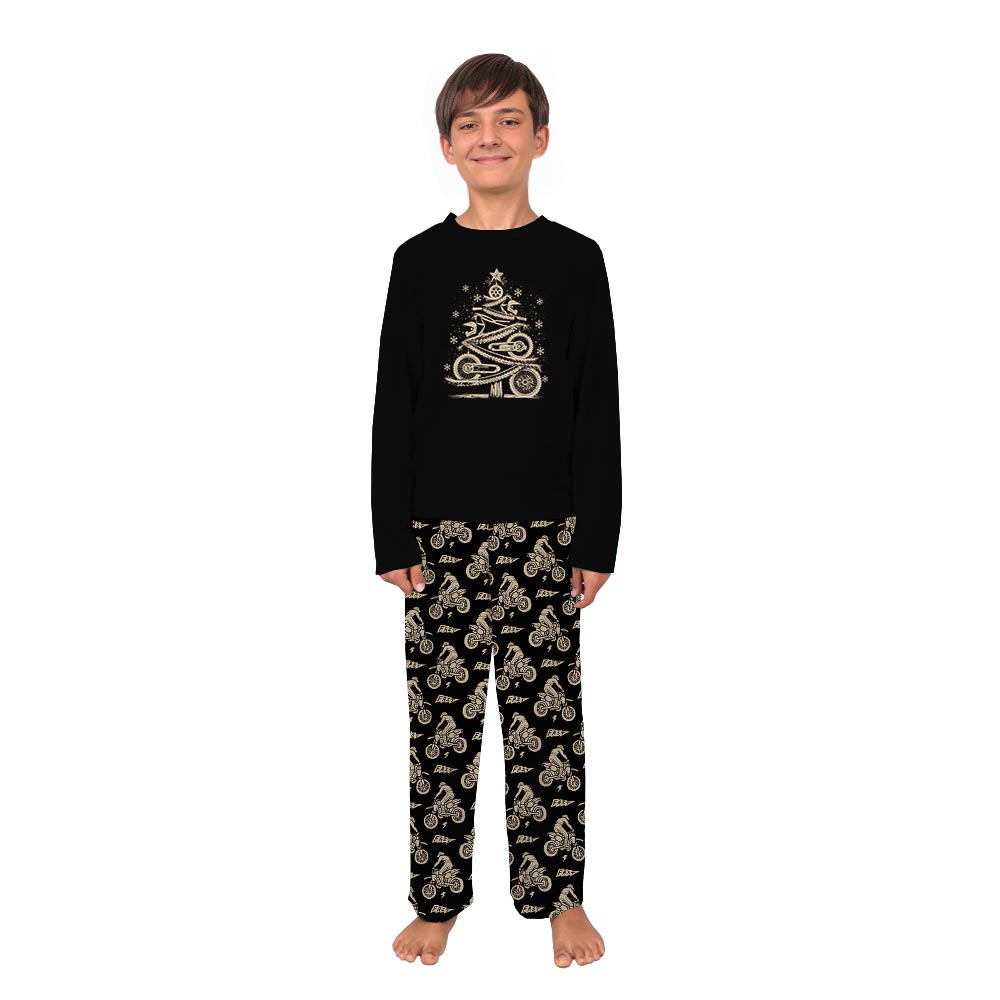 Black Dirt Bike Christmas Tree Matching Dog And Family Pajamas Black Dirt Bike Christmas Tree Matching Dog And Family Pajamas