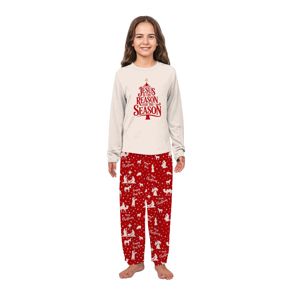 Cream Jesus is The Reason Quote Family Matching Pyjama Sets