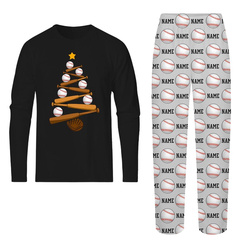 Personalized Baseball Matching Family Christmas Pajamas With Name And Preview