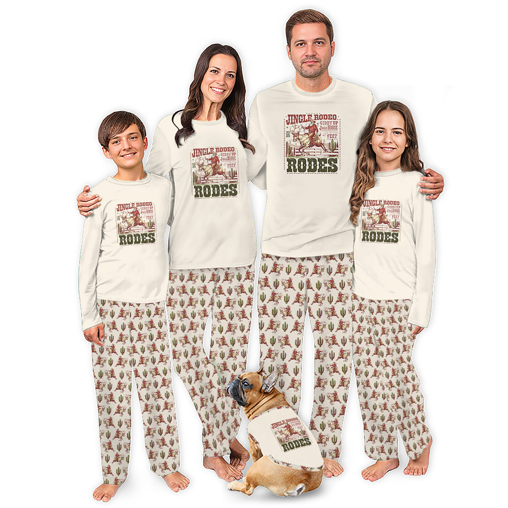 Jingle Rodeo Santa Cowboy Western Pajamas Matching Dog and Owner Jingle Rodeo Santa Cowboy Western Pajamas Matching Dog and Owner