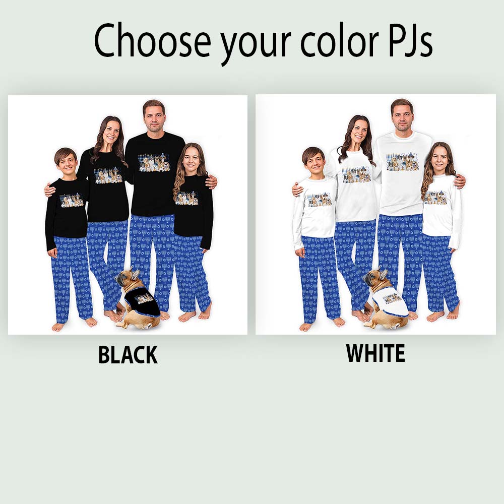 Hanukkah Pajamas For The Family With Chanukah Menorah and Cute Puppies