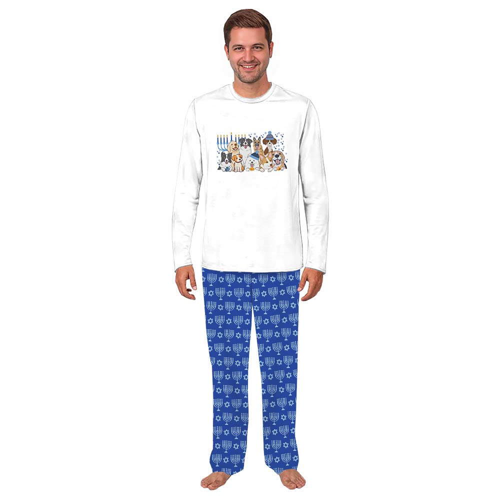Hanukkah Pajamas For The Family With Chanukah Menorah and Cute Puppies