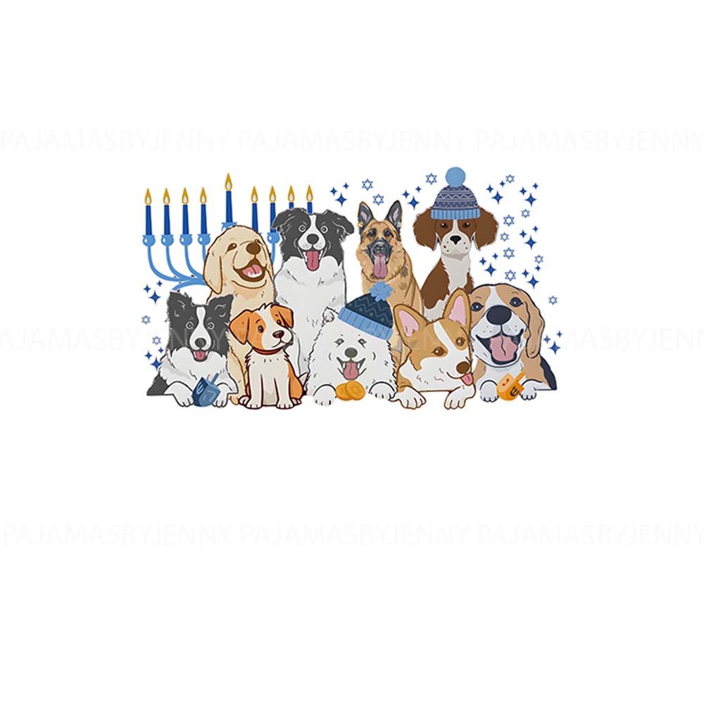 Hanukkah Pajamas For The Family With Chanukah Menorah and Cute Puppies
