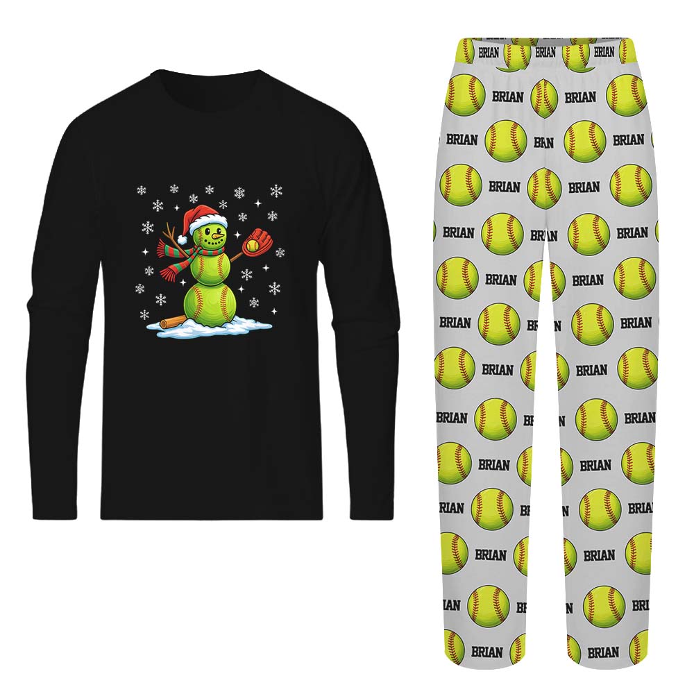 Softball Snowman Custom Matching Christmas Pajamas With Pocket