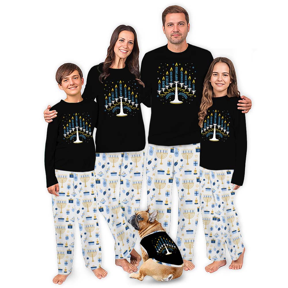 Menorah Candle Matching Family Hanukkah Pajamas With Pocket