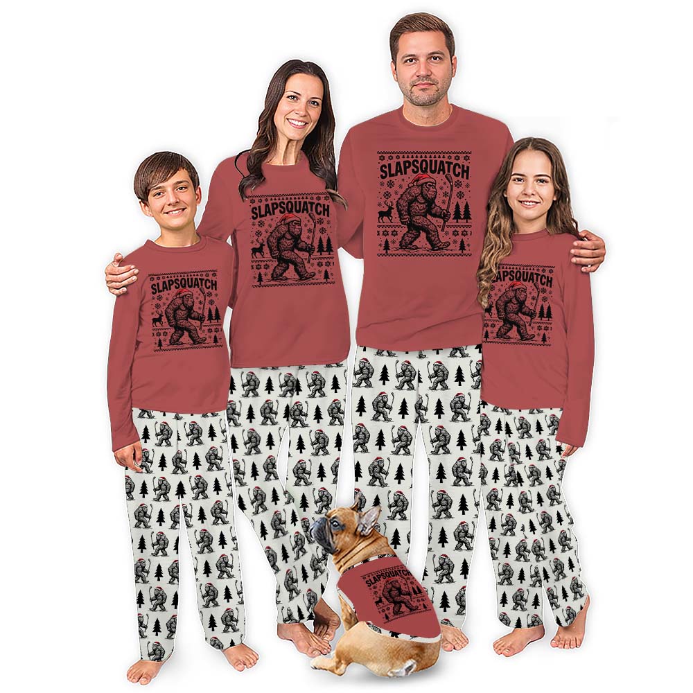 Sasquatch Hockey Matching Family Christmas Pajamas With Dog