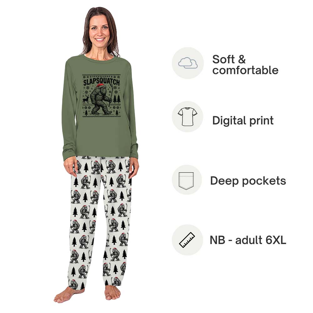 Sasquatch Hockey Matching Family Christmas Pajamas With Dog