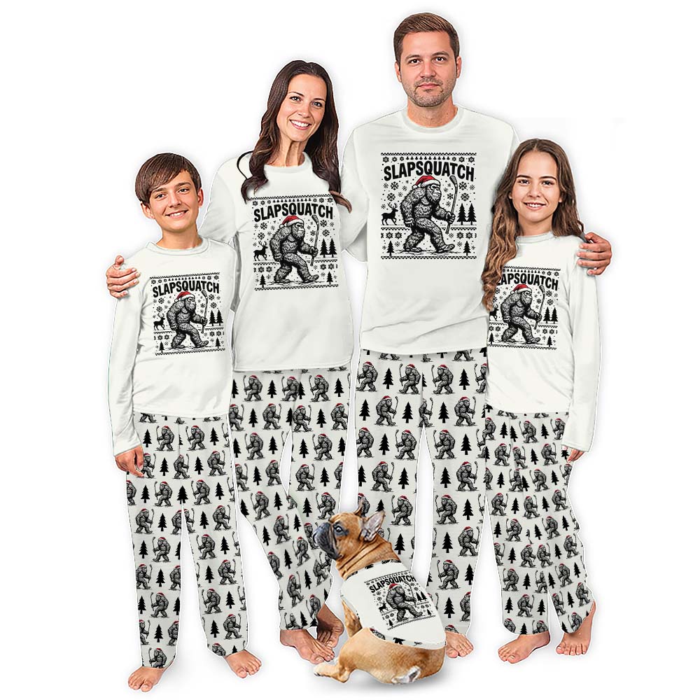 Sasquatch Hockey Matching Family Christmas Pajamas With Dog
